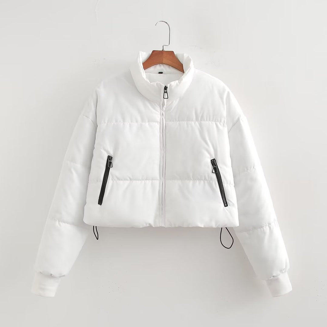 Dam nano cropped quiltad jacka med hög krage, elastiska muddar, och concealed drawstring