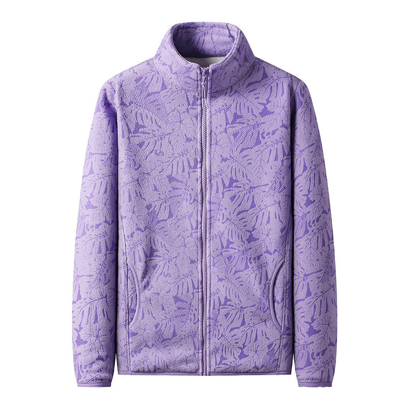 Dam fleecejacka med hel zip och blommig jacquard structure