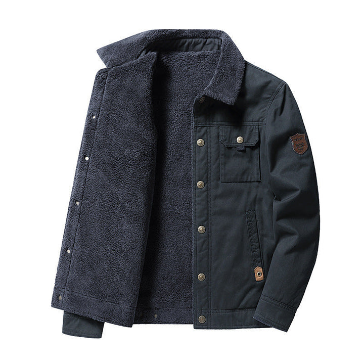 Herr Canvas Trucker Överskjorta med Heltäckande Teddy Fleecefoder och Skjorta Krage