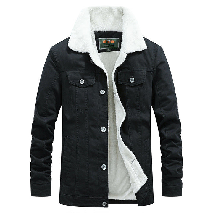 Herr Canvas Trucker Jacka med Warming Teddy Fleecefoder och Klassisk Skjorta Krage