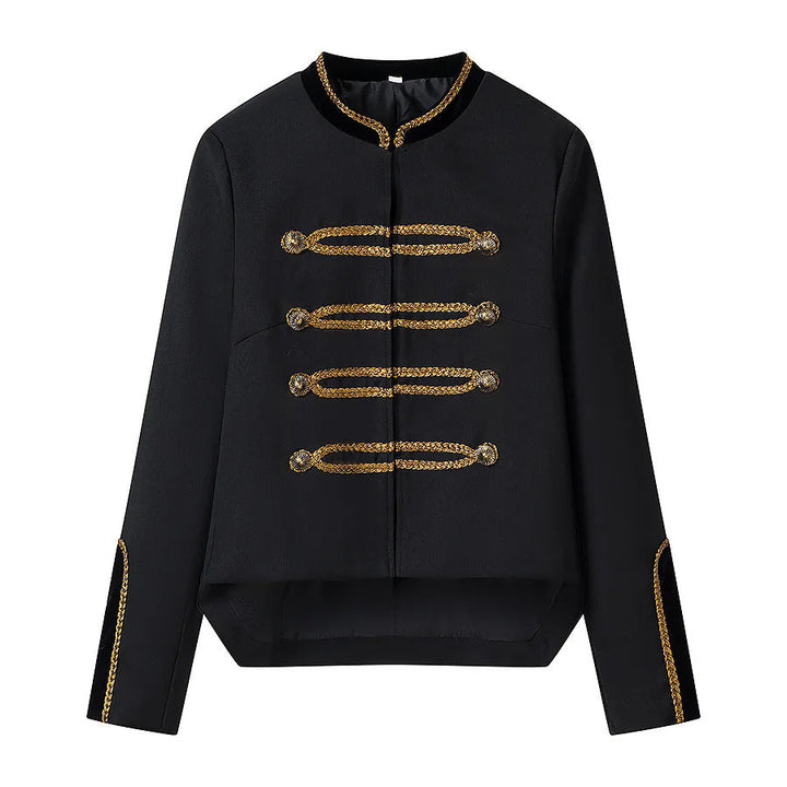 Dam kort jacka inspired av military med decorative cords och ståkrage