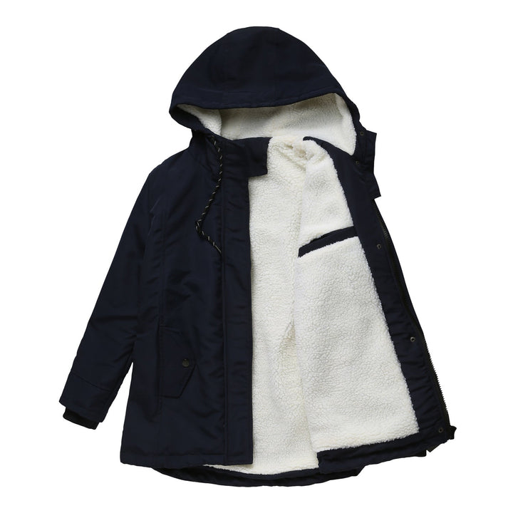 Dam vadderad vinter parka med teddy fleece foder och huva