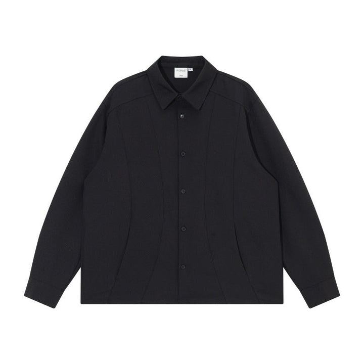 Unisex Boxig Skjorta Jacka med Minimalistisk Dividing Sömmar och Concealed Fickor