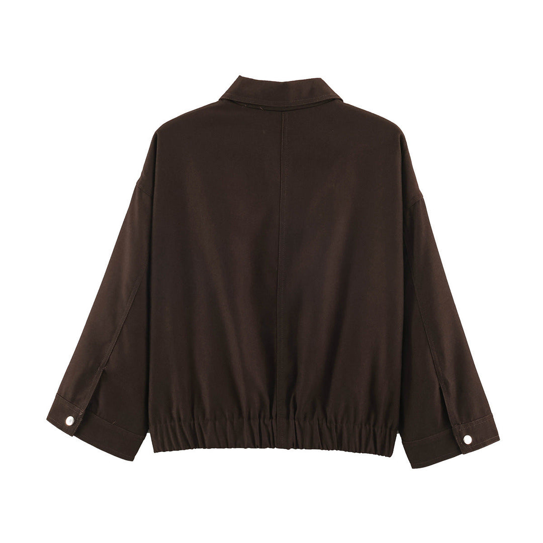 Dam Boxig Kort Blouson med Patch Fickor och Elastic Nederkant