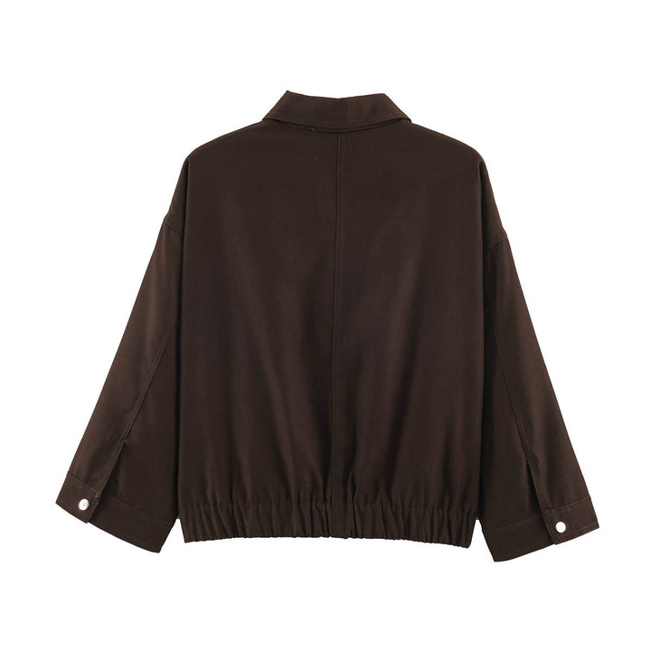Dam Boxig Kort Blouson med Patch Fickor och Elastic Nederkant