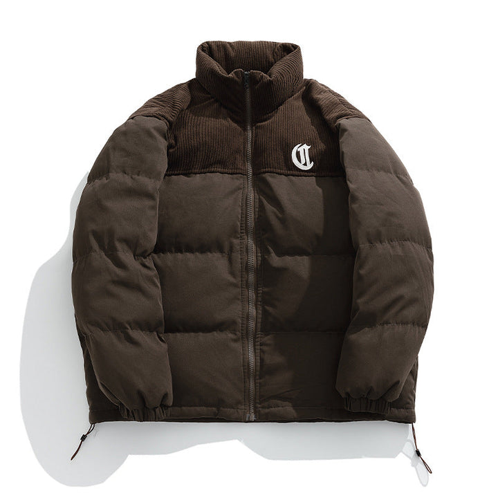 Unisex Vadderad Quiltad Jacka med Cord Panel, Stå Krage och Drawstring