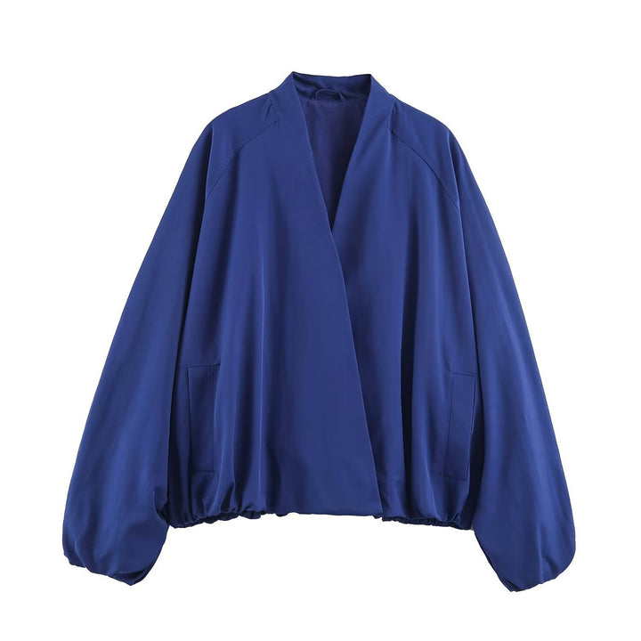 Dam Lätt Oversize Blouson Jacka med Open Kimono Neckline