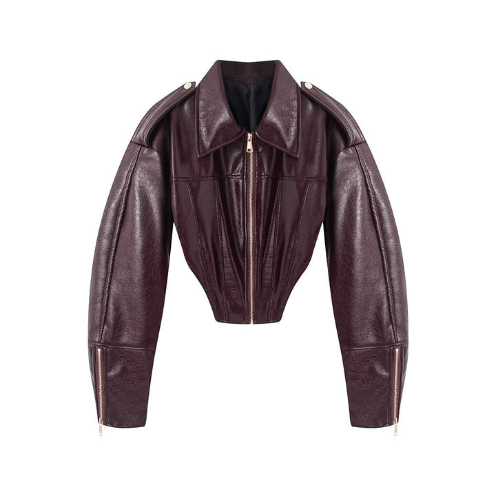 Dam Kort Jacka i Corset Stil Tillverkad av Leatherette med Emphasized Shoulder Area