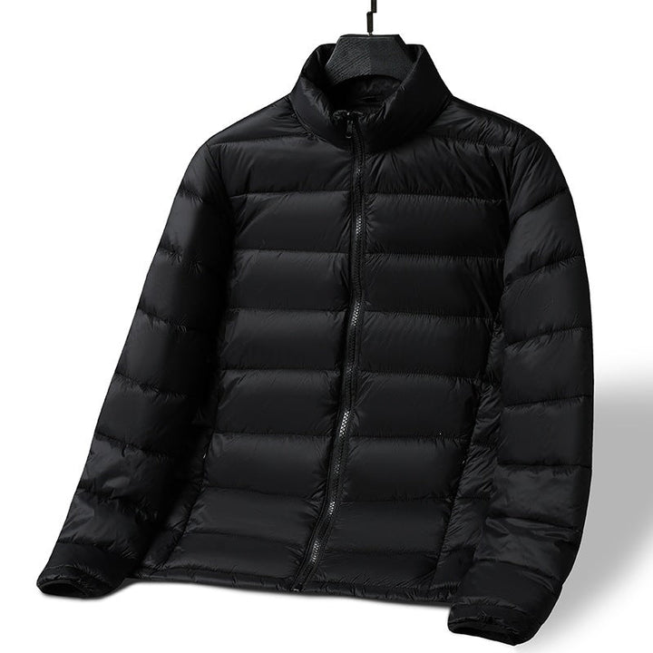 Herr Lätt Ultra-Warm Packbar Quiltad Jacka med Horizontal Quilting, Hög Ståkrage, och Tvåvägsdragkedja