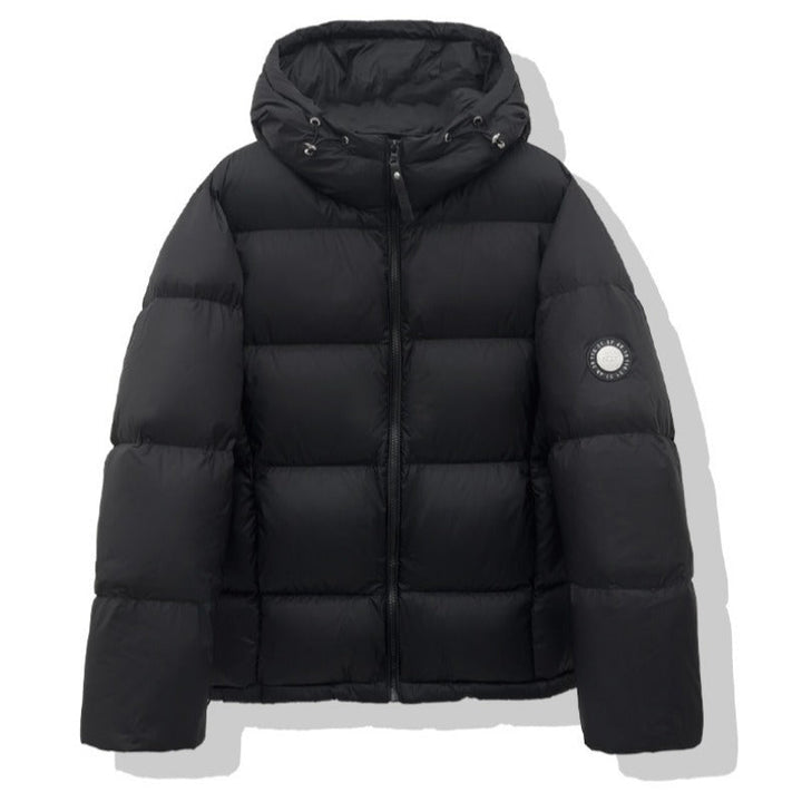 Dam kort vadderad jacka med XXL huva och square quiltning