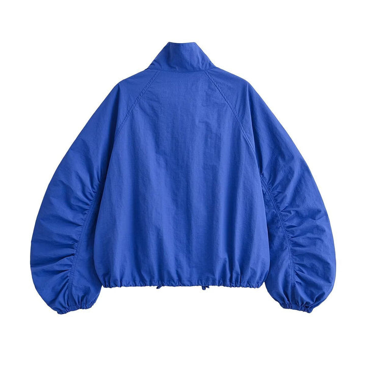 Dam Kort Windbreaker med Voluminous Balloon Ärmar och Stå Krage