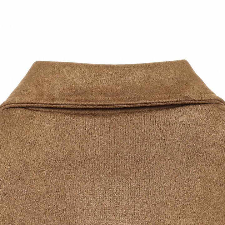 Dam Boxig Jacka i Velvet Look med Patch Fickor