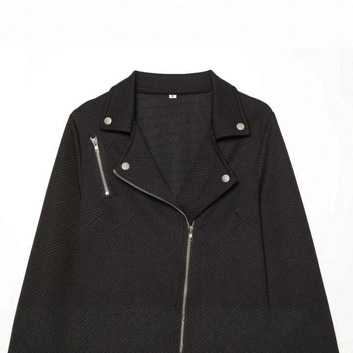 Dam Kort Jacka i Biker Stil med Asymmetrisk Dragkedja och Textured Weave Structure