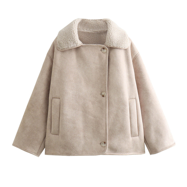 Dam Boxy jacka gjord Faux Shearling med stor teddy krage och sidofickor
