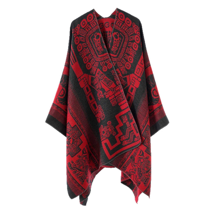 Dam oversized Jacquard poncho i kimono stil med Graphic Medallion Motif