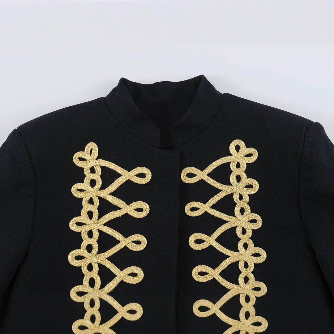Dam kort Bolero jacka med hög ståkrage och dekorativ Galloon Trim