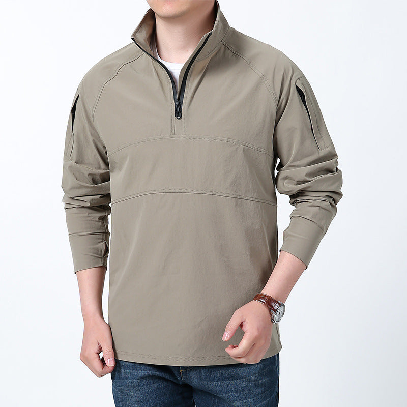 Herr Softshell Pullover med Kort Dragkedja, Ärmficka, och Raglanärmar
