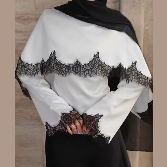 Dam shoulder cape med blommig lace edge och vid fall