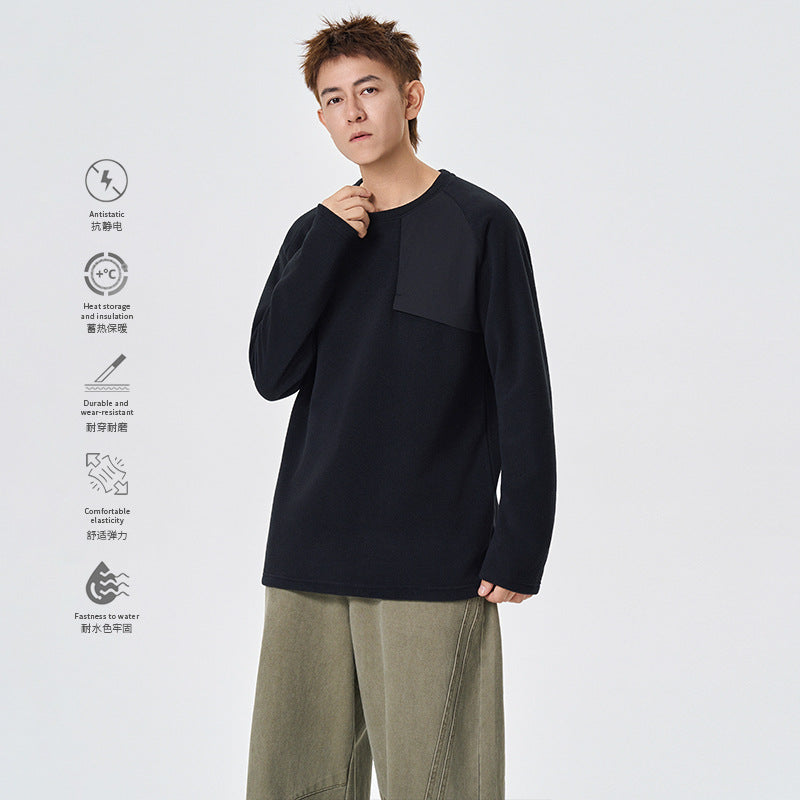 Herr Fleece-Langarmshirt med Asymmetrischer Brustpasse och Leichtem Stretch