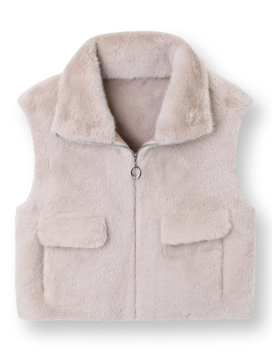 Dam ärmlös Faux Fur väst med ståkrage, dragkedja och Flap fickor
