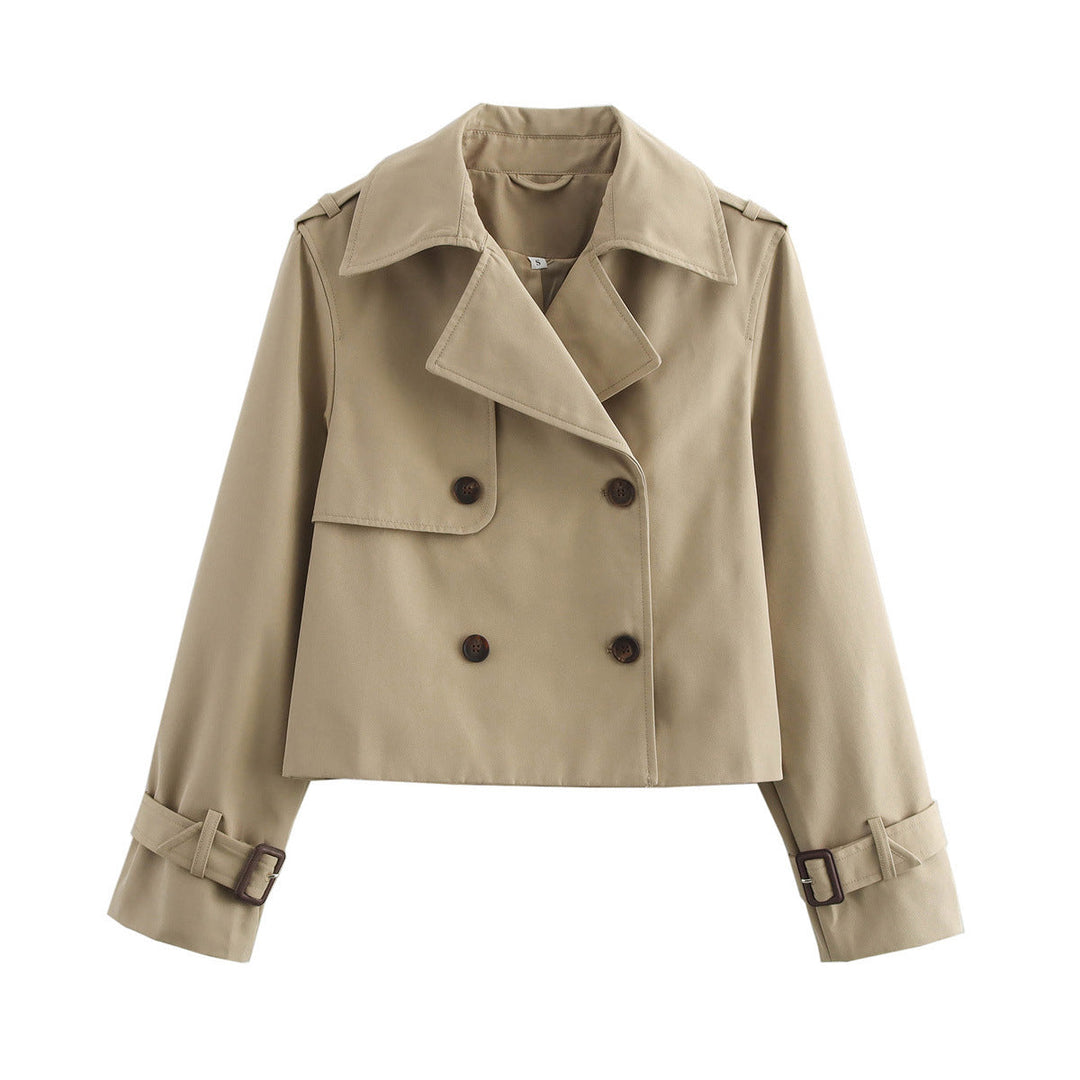 Dam Kort Trenchcoat i Boxig Skärning med Double Breasted och Cuff Straps