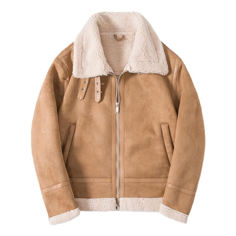 Herr Sheepskin Look Pilot Jacka med Teddyfoder och Läder Trim