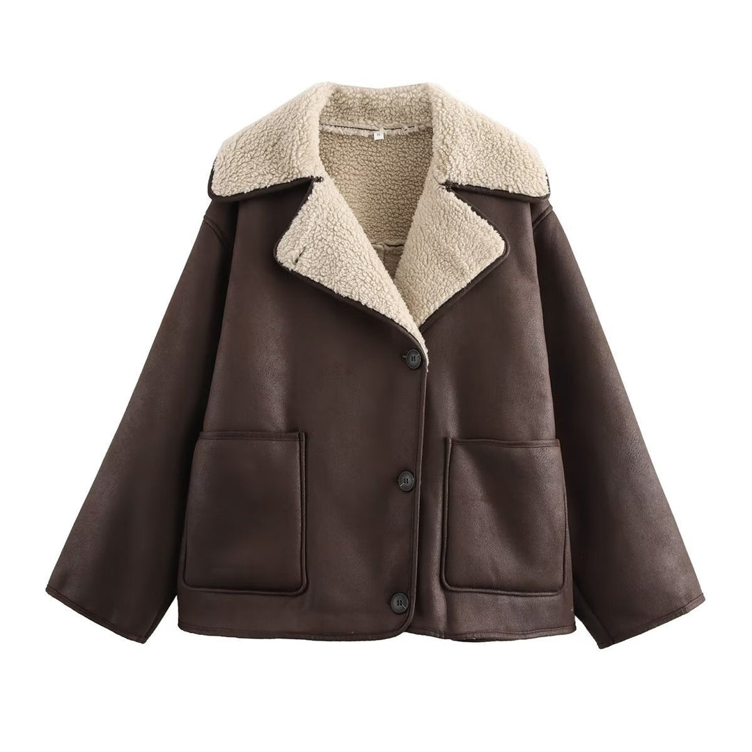 Dam Kort Skärning Oversize Faux Shearling Kappa med Teddy Krage