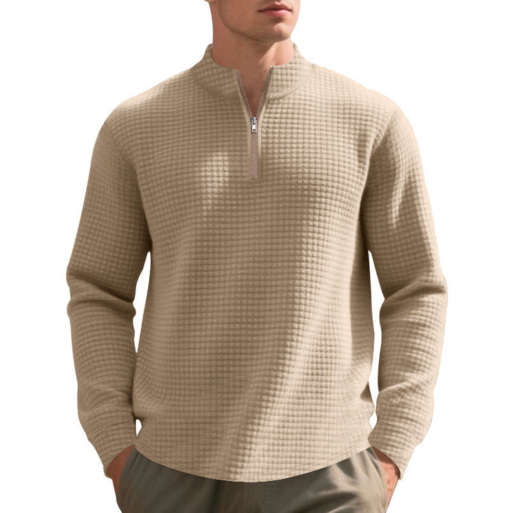 Herr Urban Halv Dragkedja Pullover med Fin Square Texture och Hög Ståkrage
