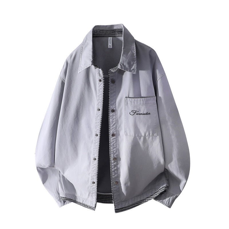 Unisex Oversize Skjortjacka med Contrasted Check Interior &amp; Chest Ficka