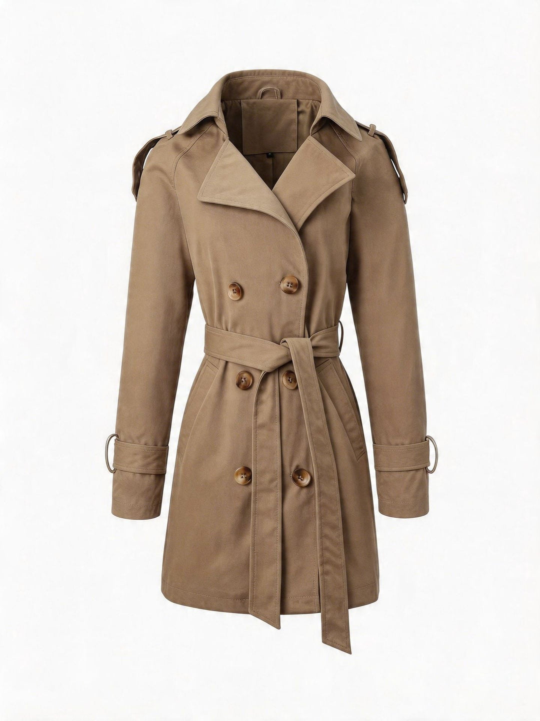 Dam skräddad trenchcoat med Tied bälte, Shoulder Tabs och Metal Ring detaljer