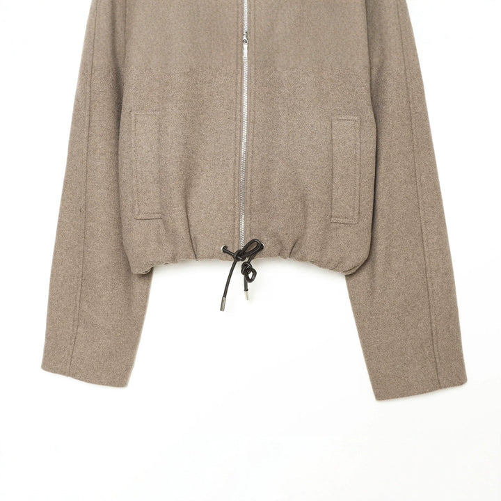Dam kort ulljacka med hel dragkedja, lapel krage, och drawstring fåll