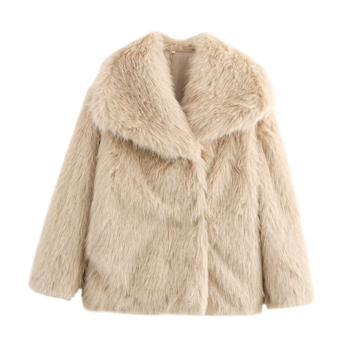Dam Kort-Skärning Faux-Fur Kappa med Voluminous Sjalrakrage och Straight Skärning