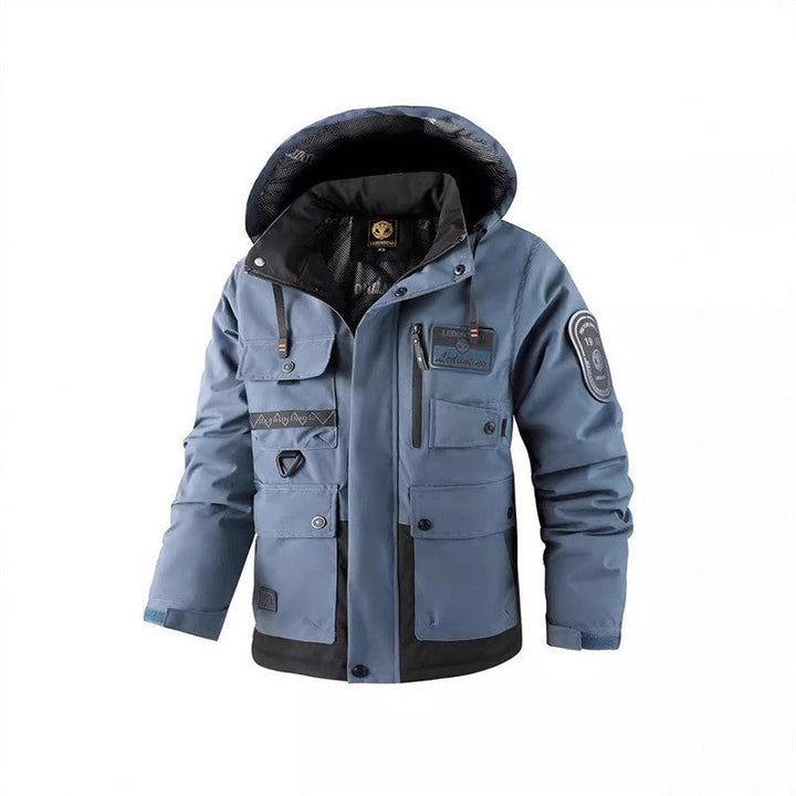 Herr Multifunctional Fältjacka med Huva och Multi Fickor, Weatherproof Softshell Utilityjacka