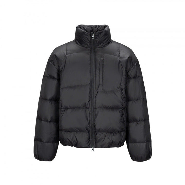 Herr short-cut compact packable pufferjacka med ståkrage och dold bröstficka