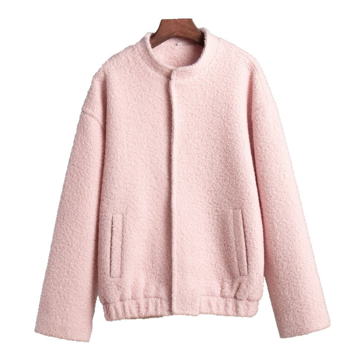 Dam teddy jacka in bouclé look med round neck, oversizepassform och insert fickor