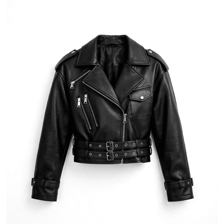 Dam Snygg Bikerjacka med Waist Belt