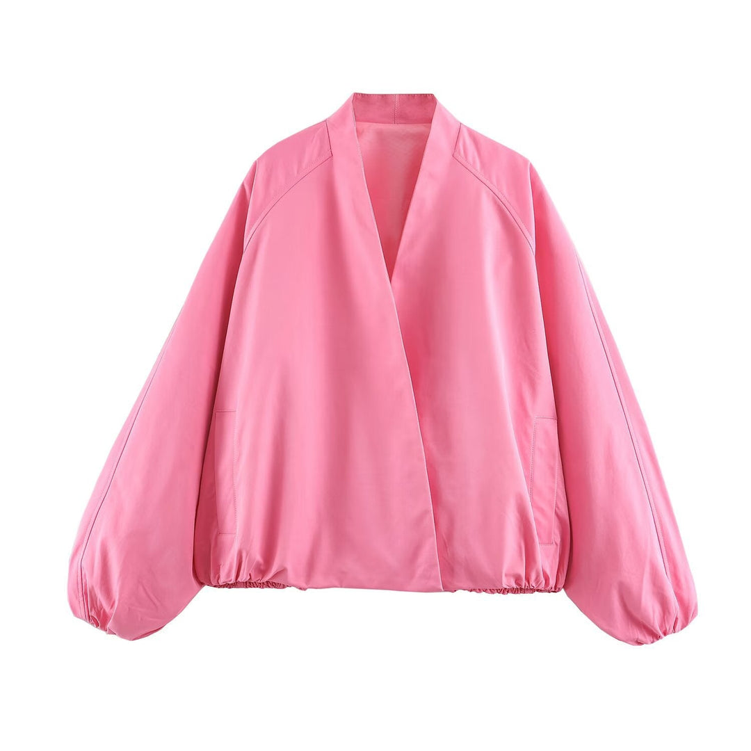 Dam oversize Kimono kort jacka med Balloon ärmar och Elastic fåll