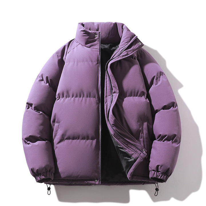 Unisex vadderad kviltad jacka gjord Down Imitation med hög krage och dragsko