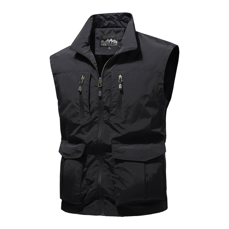 Herr Resor Performance Väst med Hög Krage, Vattenavvisande Microfiber och Flera Fickor