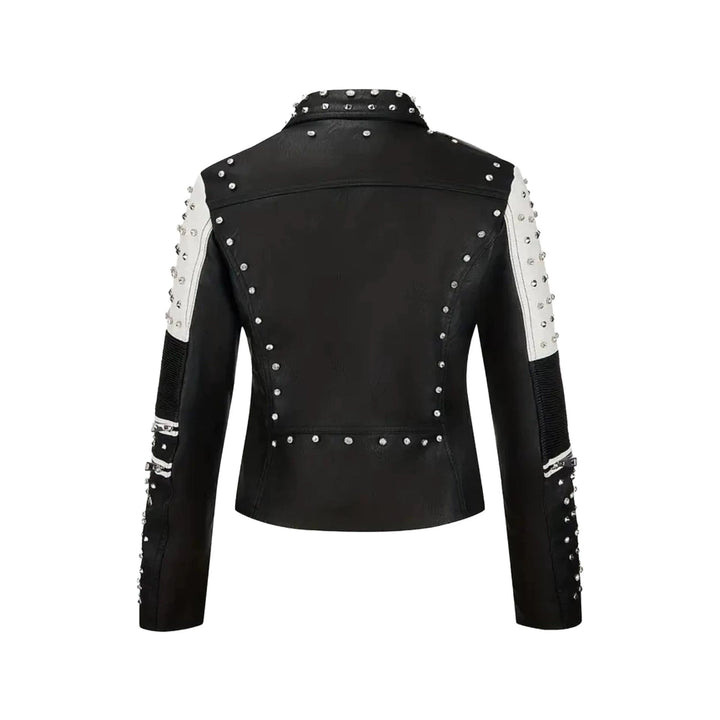 Dam Studded bikerjacka gjord konstläder med midjebälte
