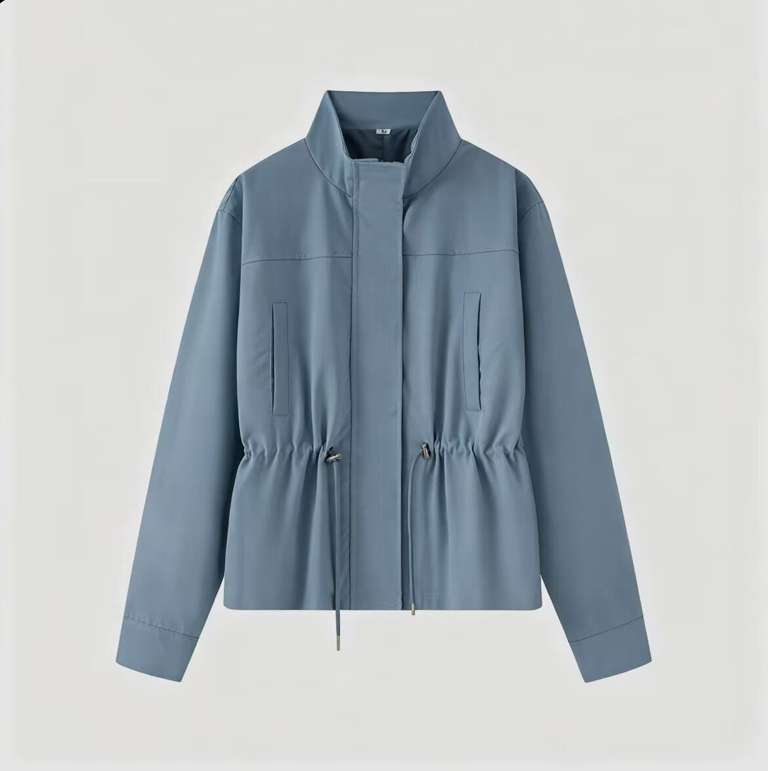 Dam Lätt Vind och Regnjacka med Drawstring Waist och Stå Krage