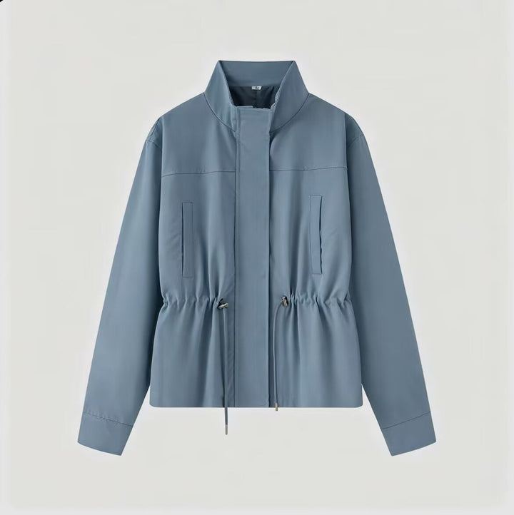 Dam Lätt Vind och Regnjacka med Drawstring Waist och Stå Krage