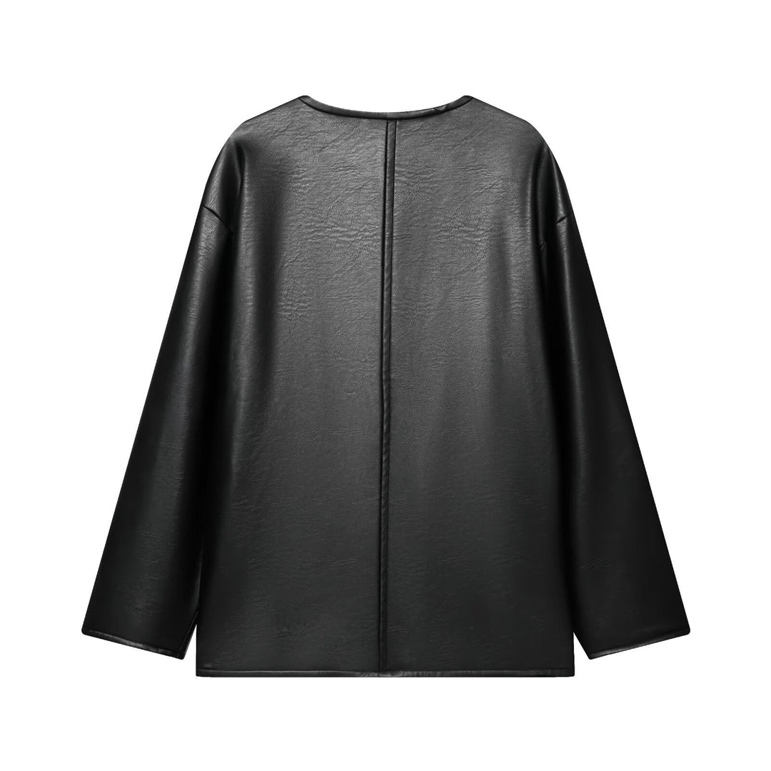Dam Oversize Jacka i Konstläder med Cord Knot Stängning och Patch Fickor