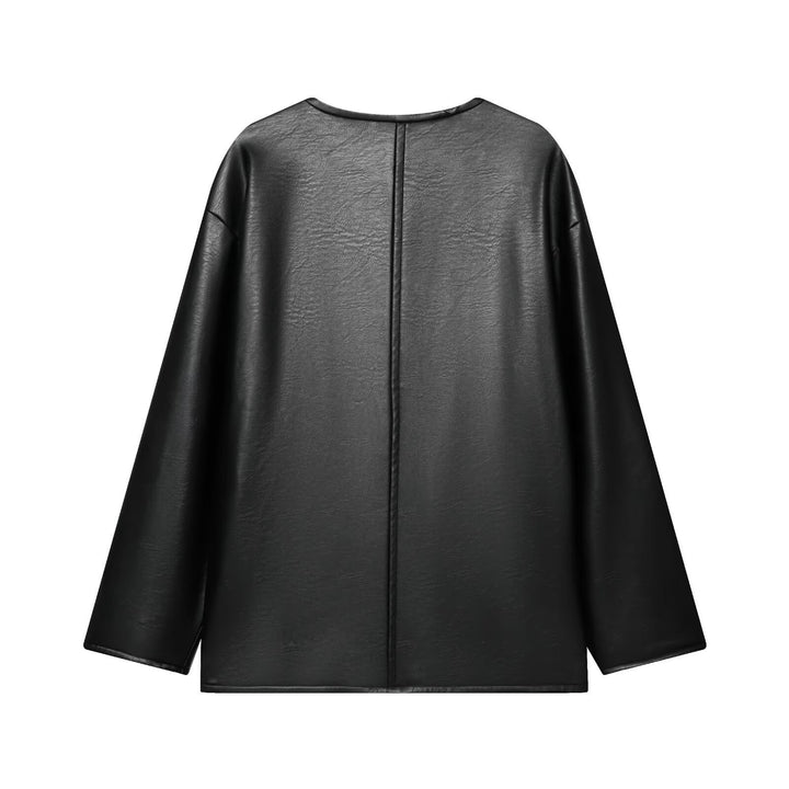 Dam Oversize Jacka i Konstläder med Cord Knot Stängning och Patch Fickor