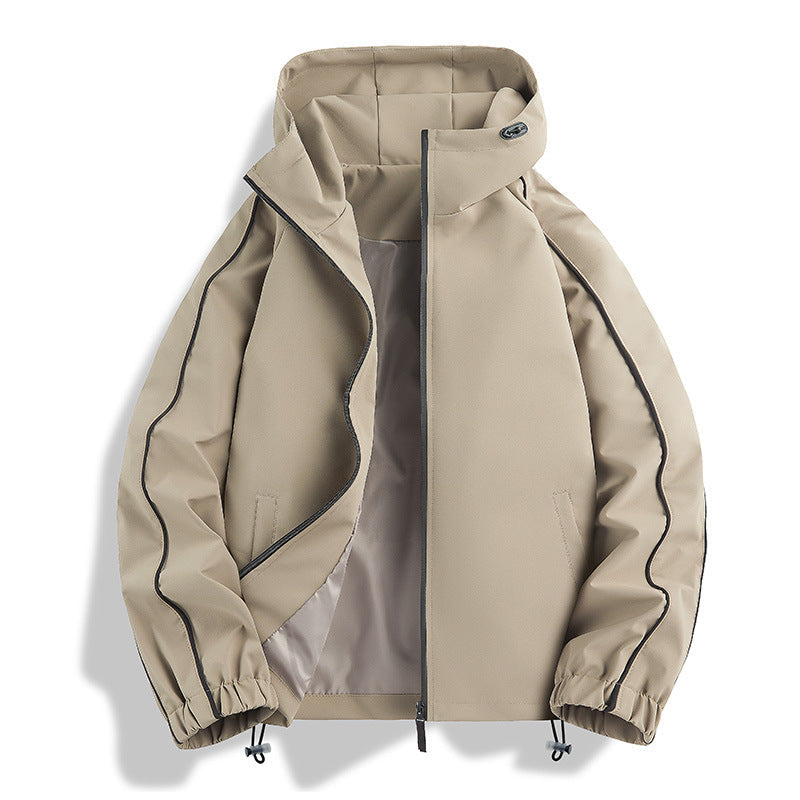 Unisex lätt två-tone wind och rain jacka med huva, dragsko och zip fickor