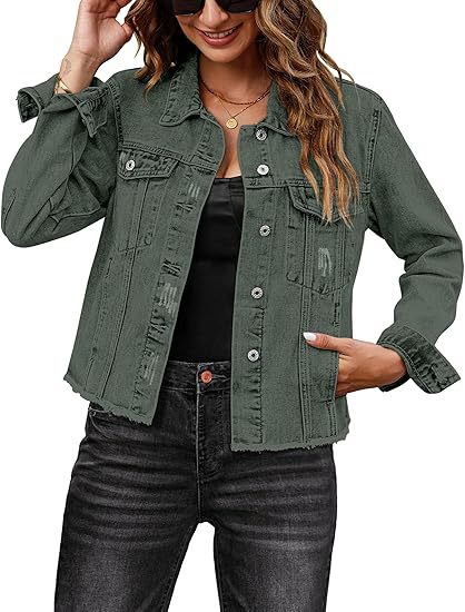 Dam kort denimjacka med fringe fåll och patched bröstfickor
