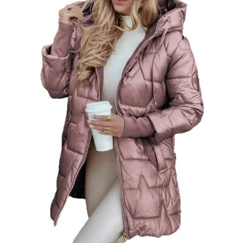 Dam lång skärning vadderad kappa med huva och sido Zippers