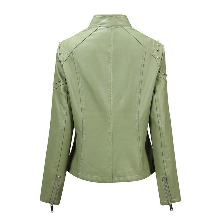 Dam Asymmetrical konstläder bikerjacka med Studs &amp; asymmetrisk dragkedja