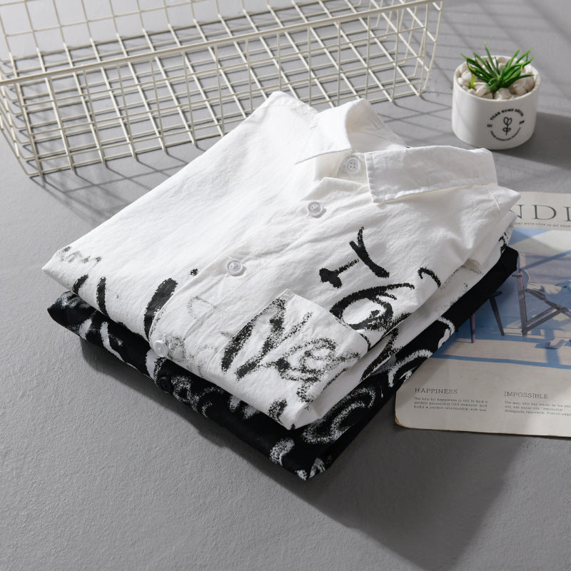 Herr Casual Overshirt med Grafisk Scribble Tryck och Bröstficka