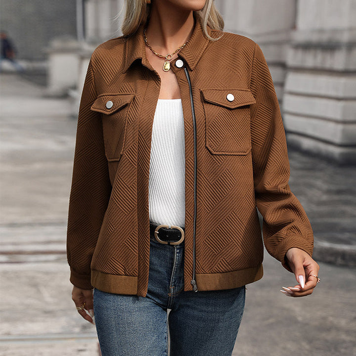 Dam Modern Skjortjacka Jacka med Textured Mönster